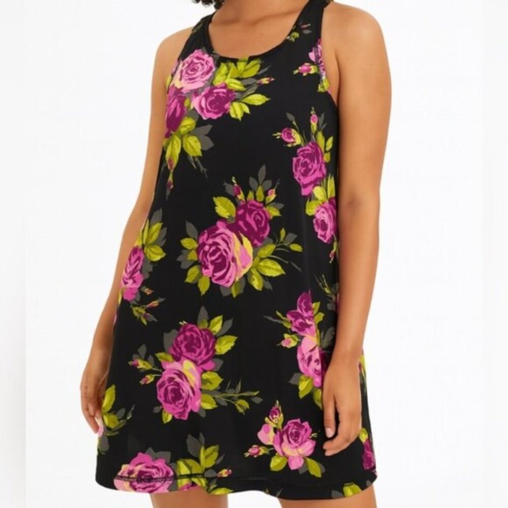 Vintage Betsey Johnson Women’s Black & Pink Floral Satin Dress Size 8